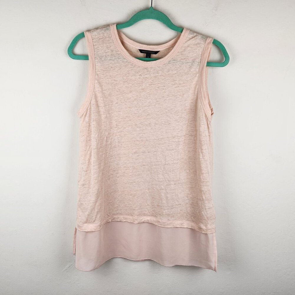 Banana Republic Linen Faux Layered Lightweight Tank Top Light Pink sz S